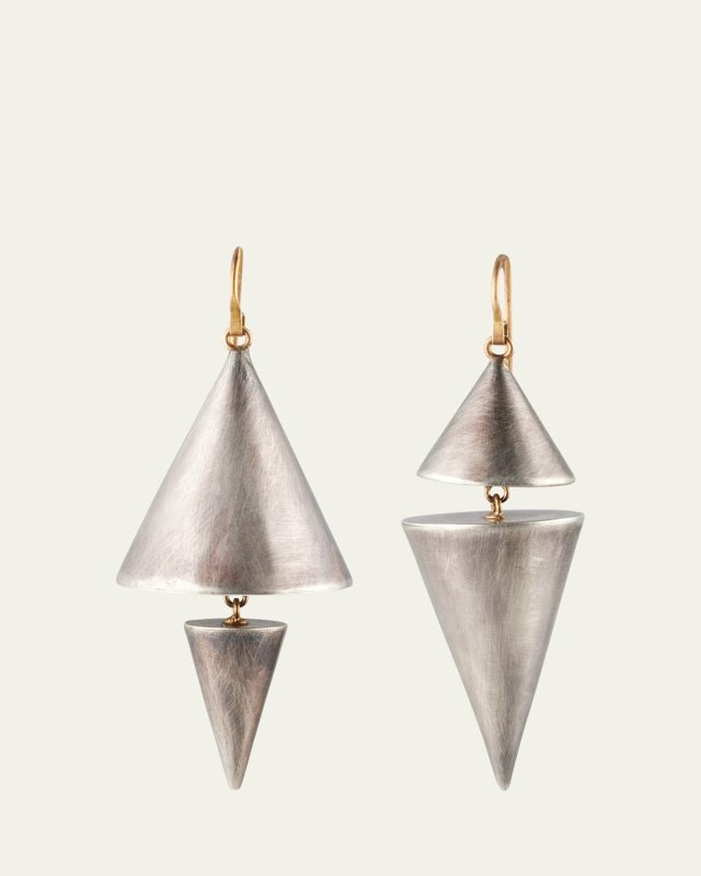 18K Yellow Gold and Silver Cone Earrings